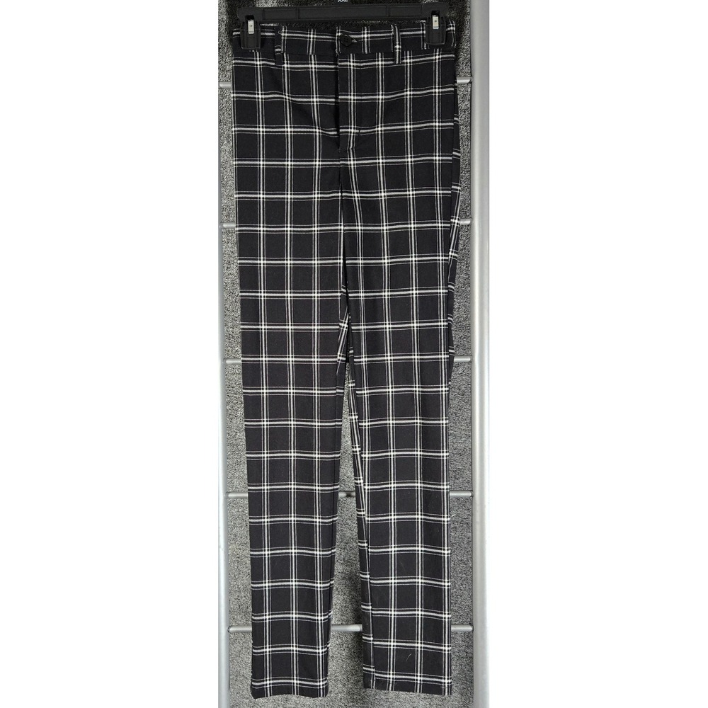 Garage Women Black White Plaid Trousers Slim Leg Elastic Back Pants Size Small